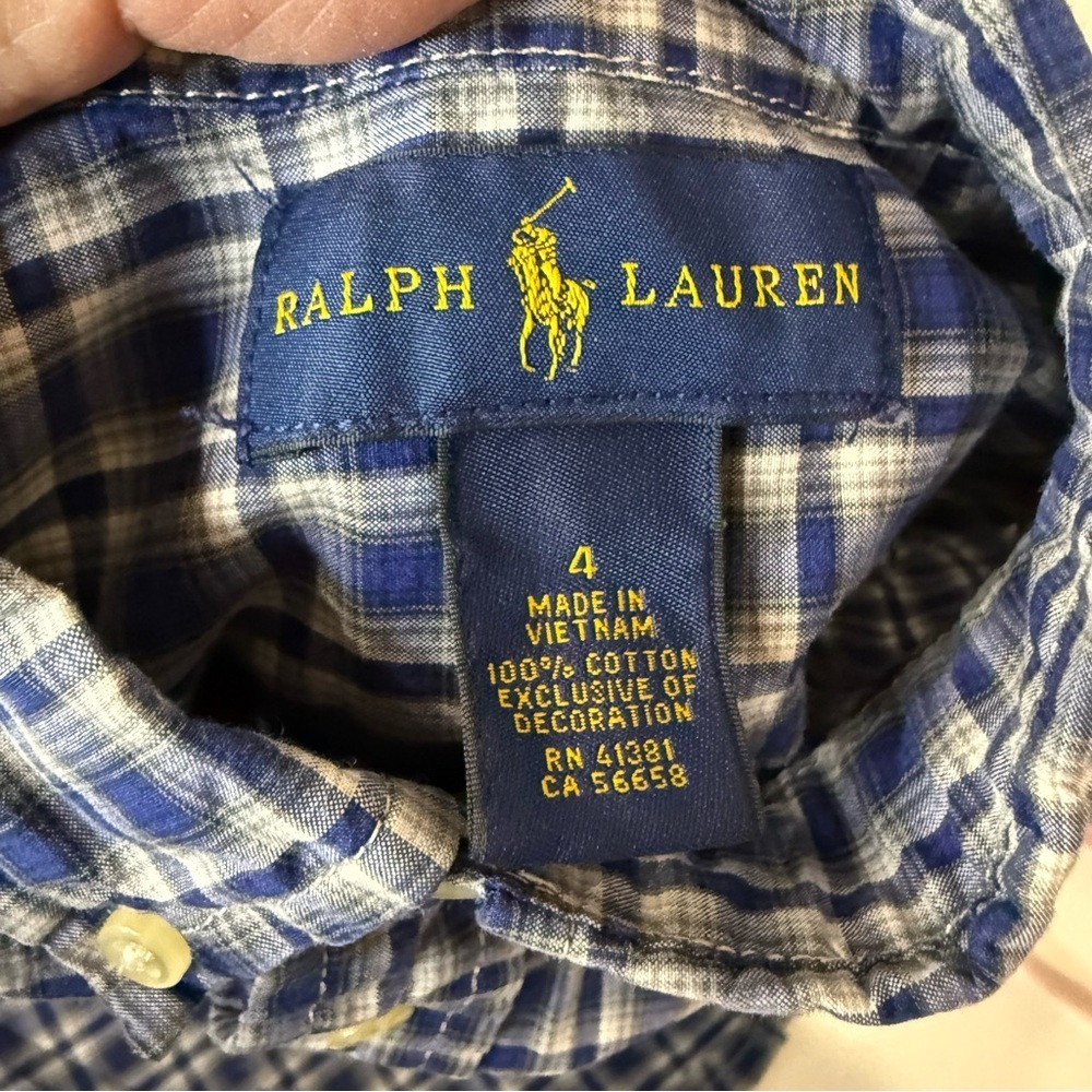 Ralph Lauren Button Down Shirt Long Sleeves Blue Plaid Boy’s Size 4 - Picture 2 of 9